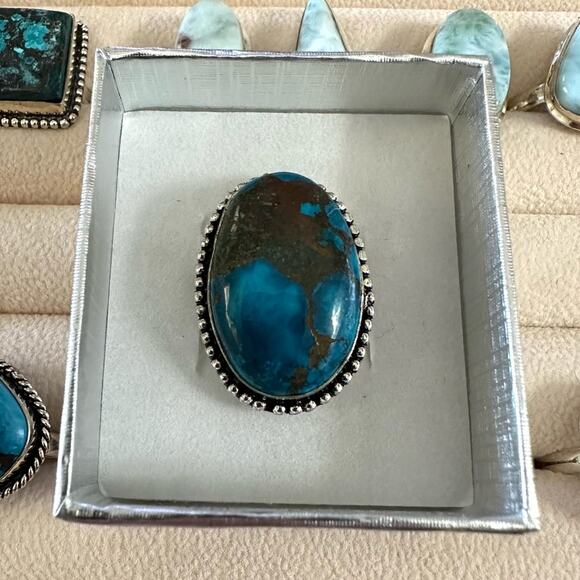 💕 Turquoise gemstone silver overlay stamped 925 ring size 9 - Picture 1 of 3